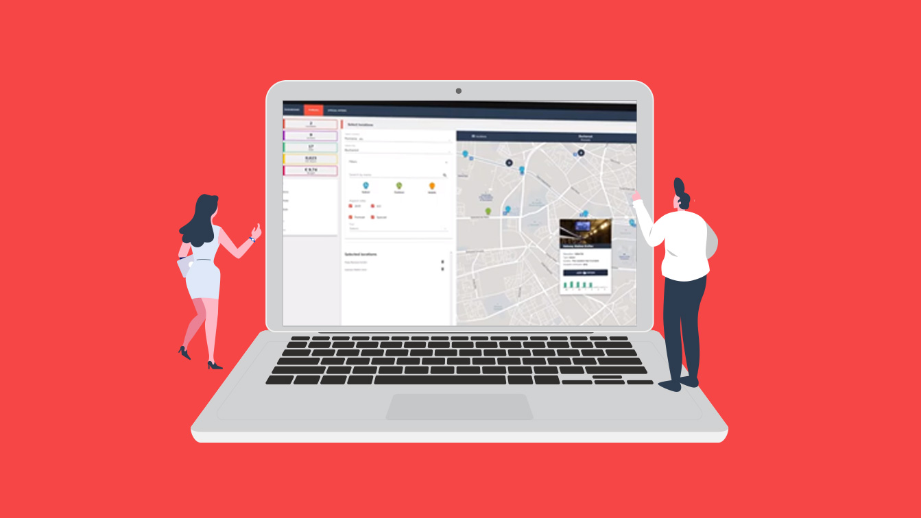 Simplified UI graphic used in DOOH advertising platform presentation