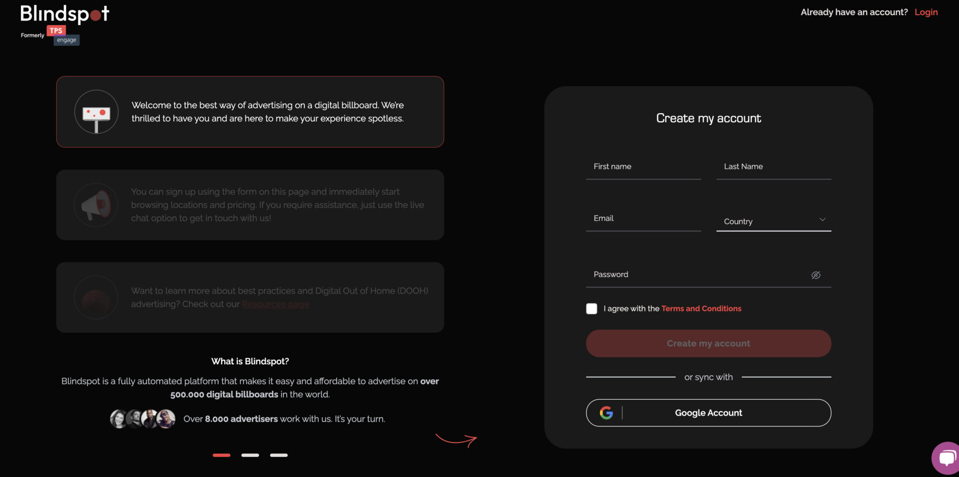 Create account platform