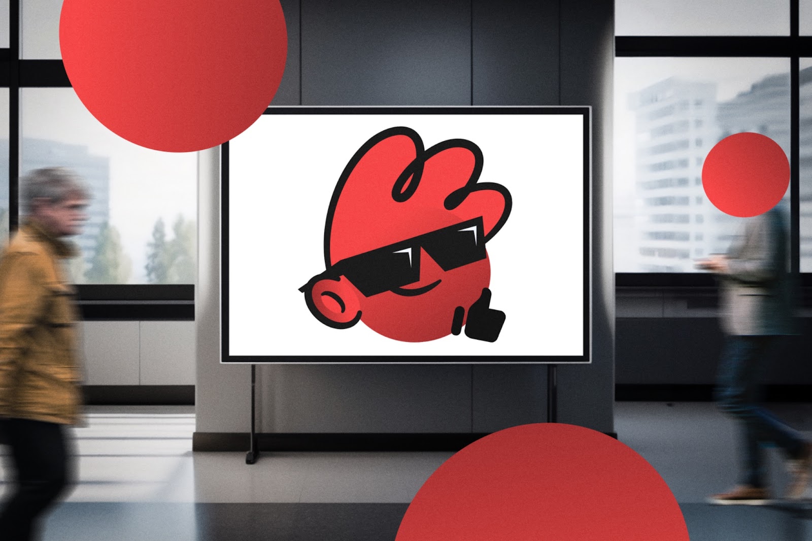 Red cartoon mascot on a Billboard