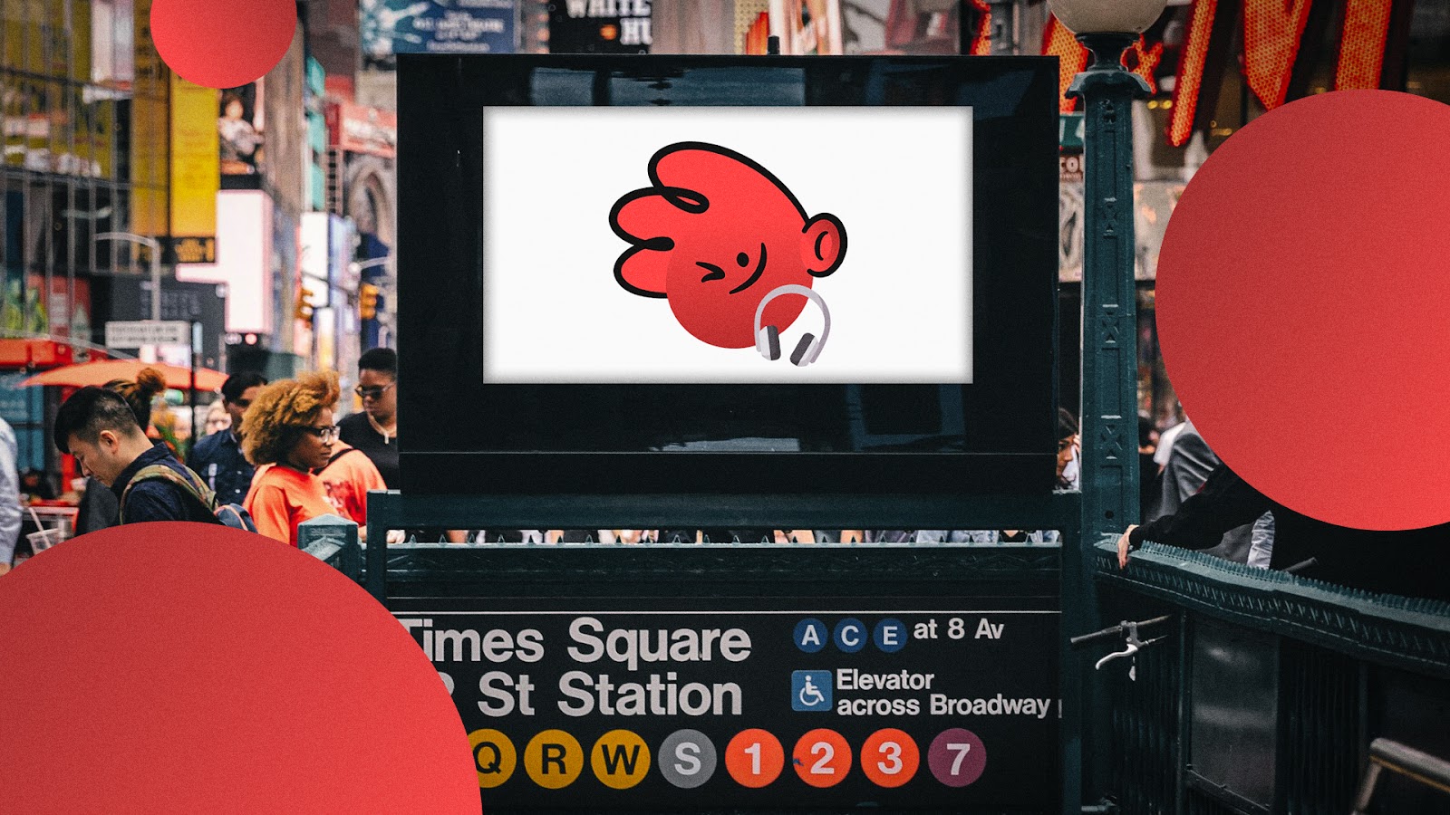 Red cartoon mascot on a Billboard