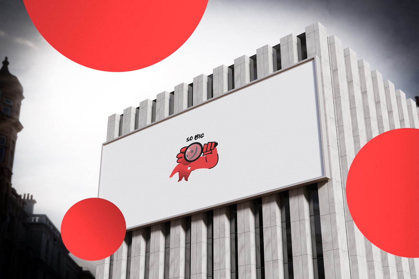 Red cartoon mascot on a Billboard