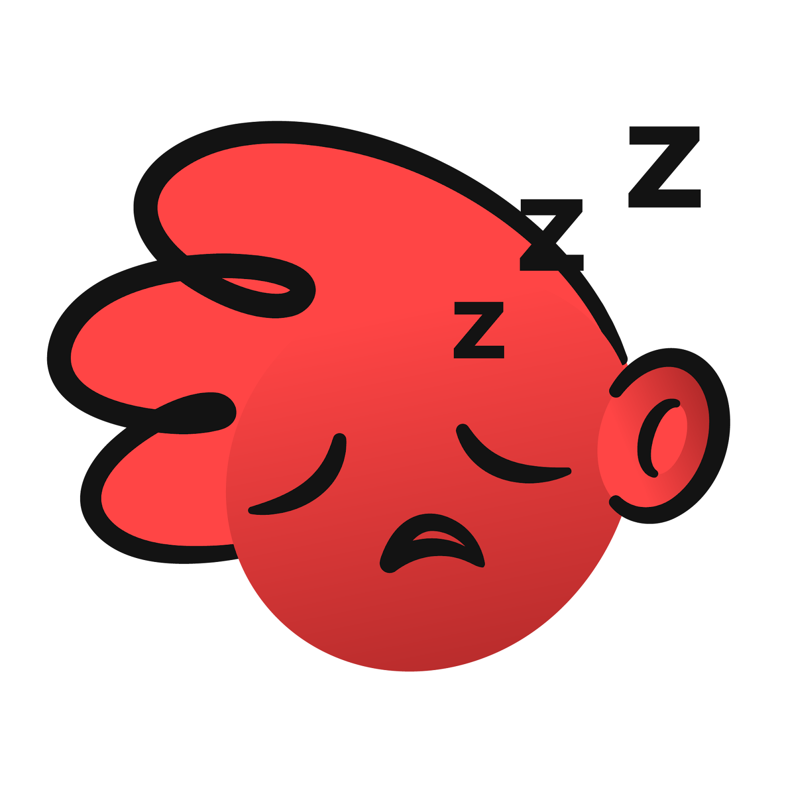 Red cartoon mascot sleeping, with 'Z' letters floating above to indicate snoring, on a black background