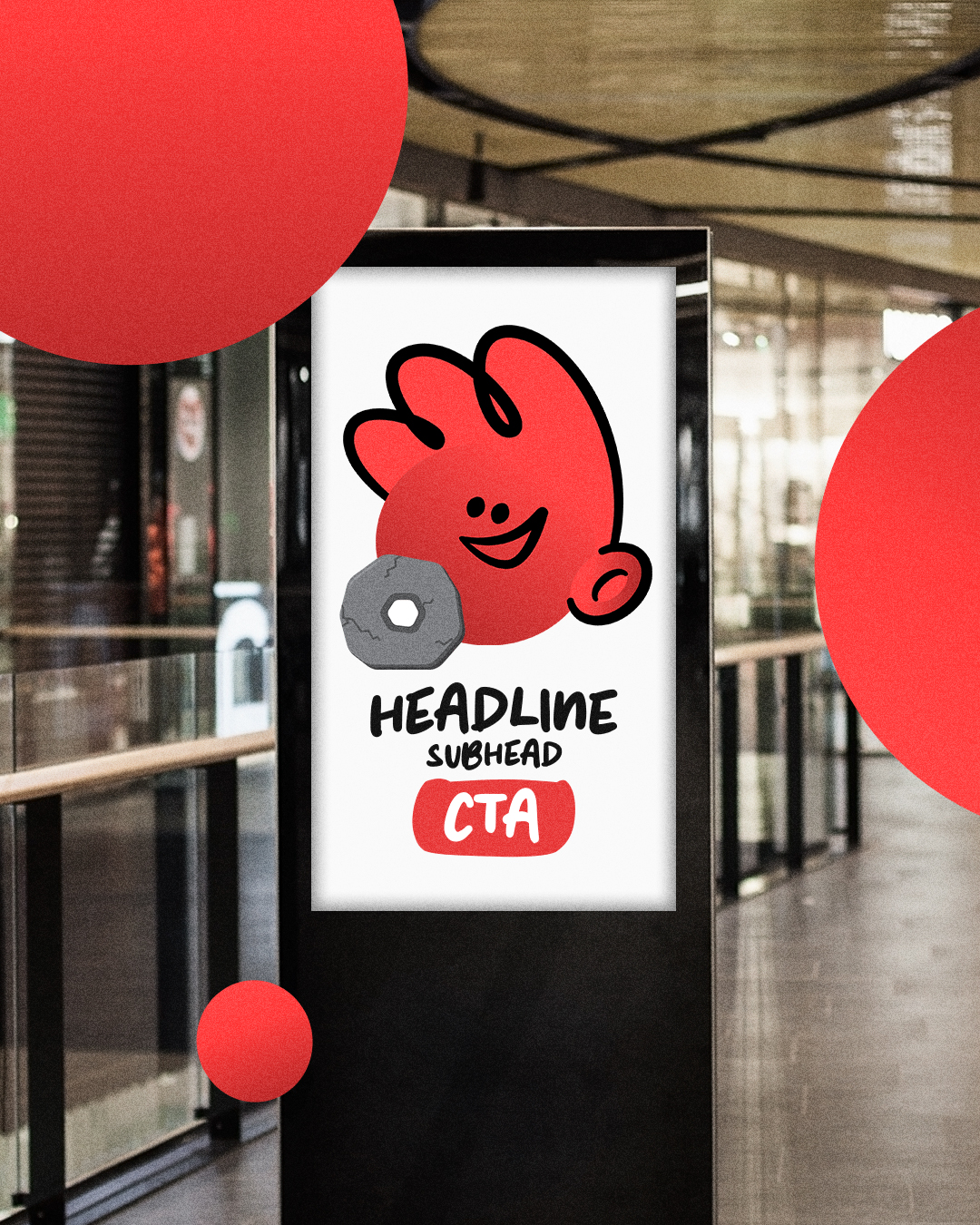 Red cartoon mascot on a Billboard