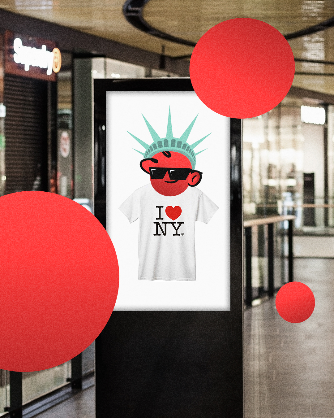 Red cartoon mascot on a Billboard
