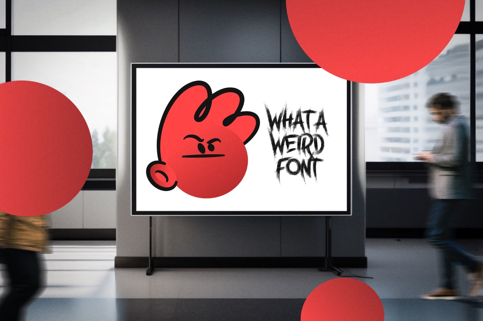 Red cartoon mascot on a Billboard