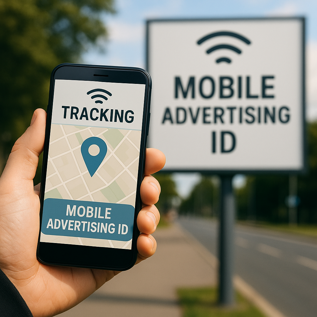 Mobile advertising IDs concept showing smartphone-based digital advertising tracking