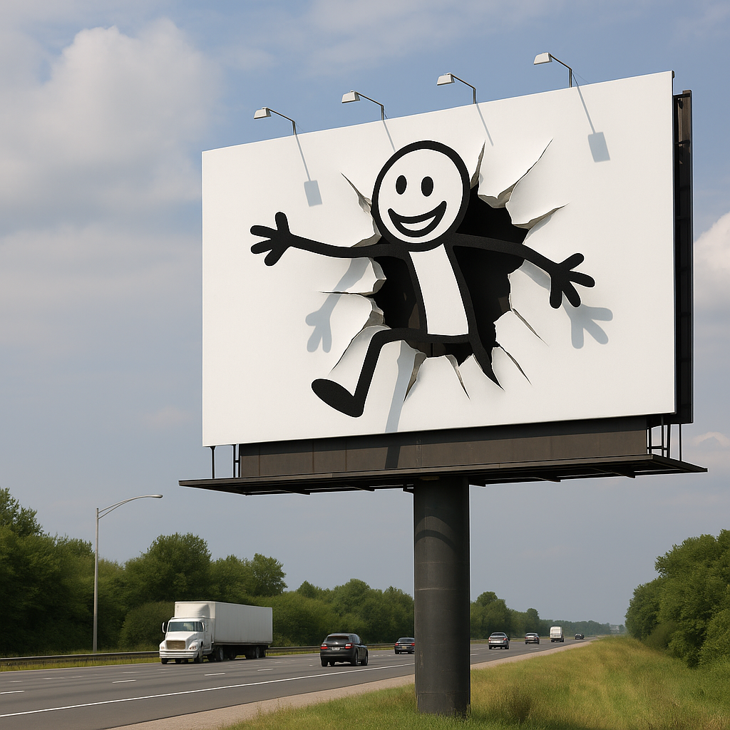 Creative billboard featuring bold artistic design showcasing experiential OOH advertising