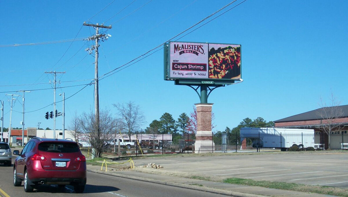 Roadside digital billboard used for outdoor advertising in Mississippi