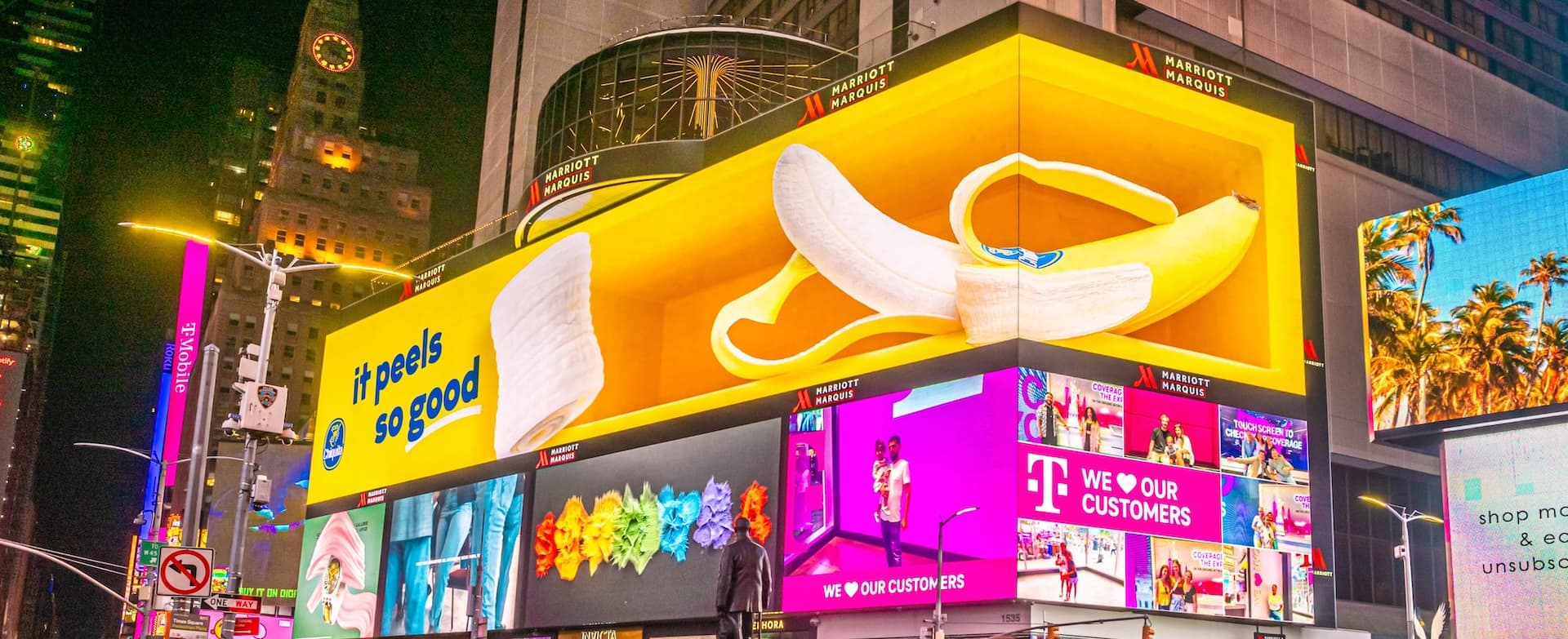 Digital billboard advertising displayed in New York City at night
