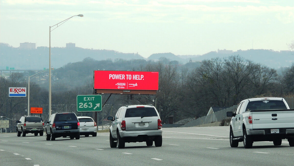 Roadside digital billboard used for outdoor advertising in Alabama