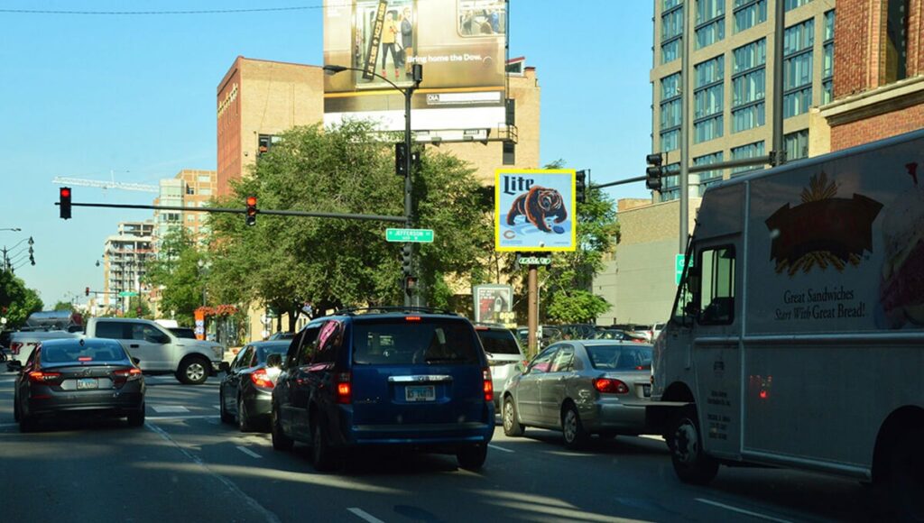 Outdoor advertising billboard in downtown Chicago