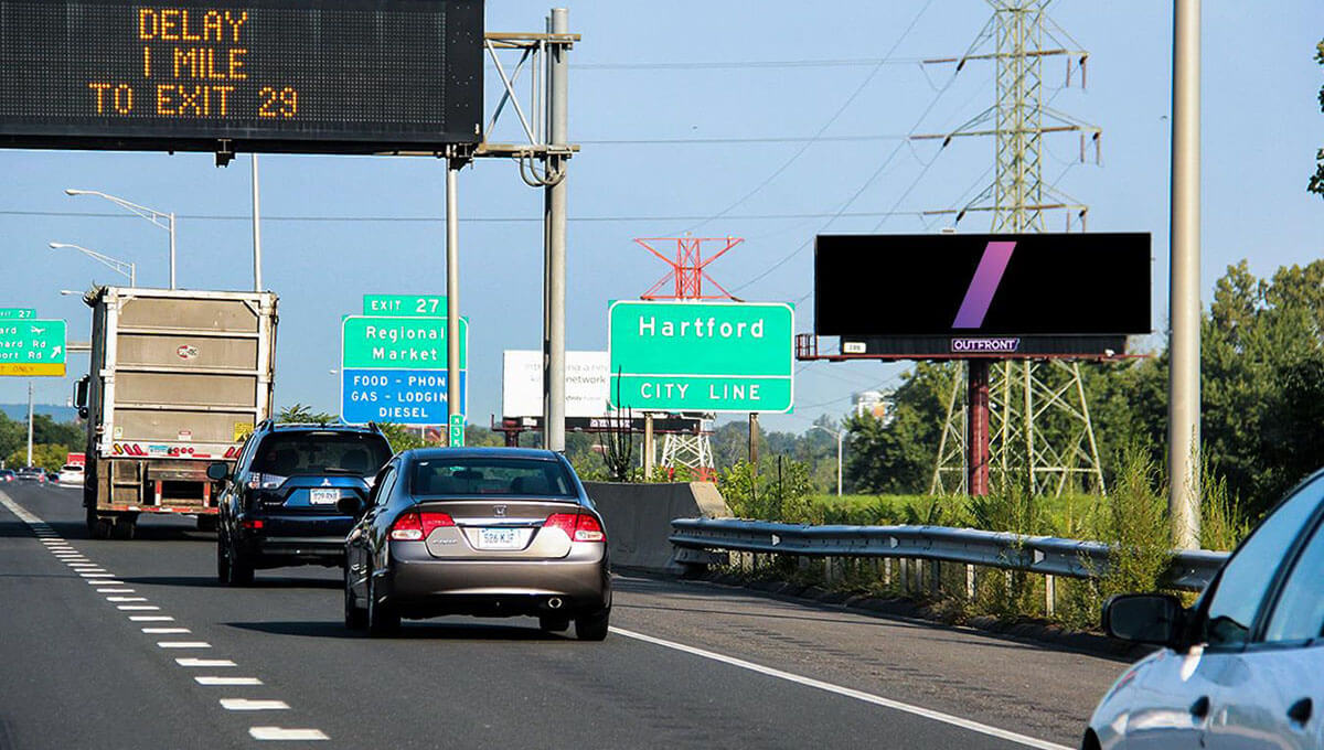 Roadside digital billboard used for outdoor advertising in Connecticut