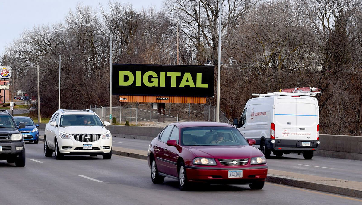 Roadside digital billboard used for outdoor advertising in Iowa