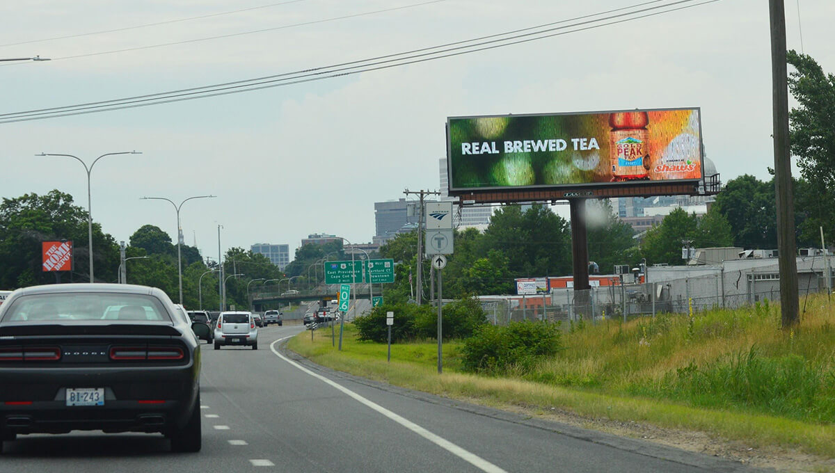 Roadside digital billboard used for outdoor advertising in Rhode Island