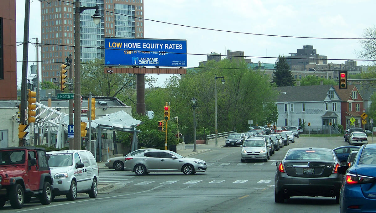 Roadside digital billboard used for outdoor advertising in Wisconsin